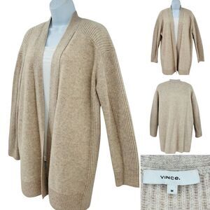 Vince Cashmere Wool Blend Open Front Tan Cardigan Sz. Med